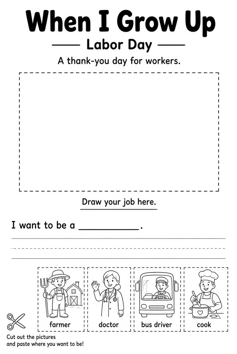 Free Kindergarten Labor Day Worksheets to Print (4)