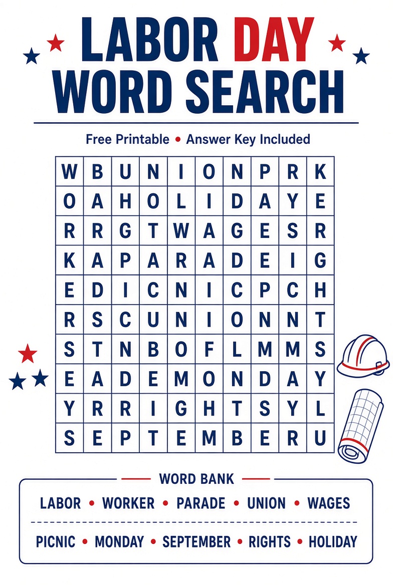 Free Labor Day Word Search Printable Answer Key 4 Free Labor Day Word Search Printable (Answer Key)