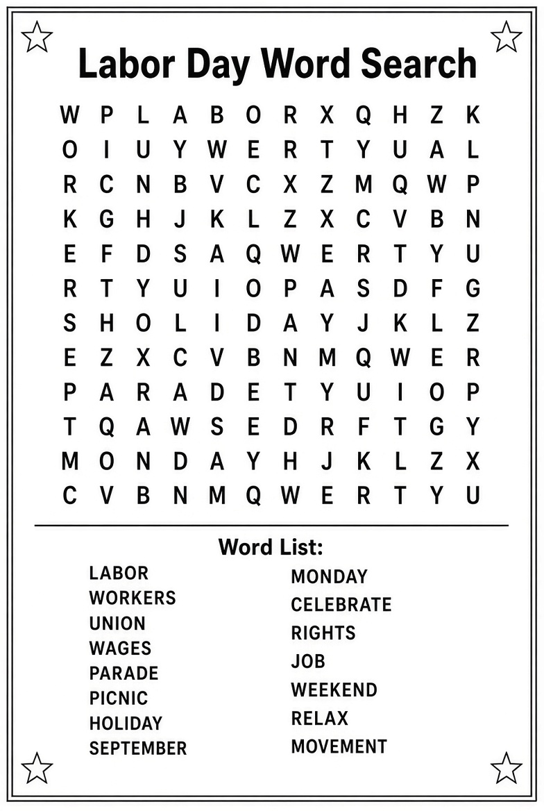 Free Labor Day Word Search Printable USA 1 Free Labor Day Word Search Printable (USA)