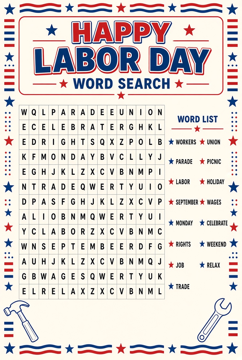 Free Labor Day Word Search Printable USA 4 Free Labor Day Word Search Printable (USA)