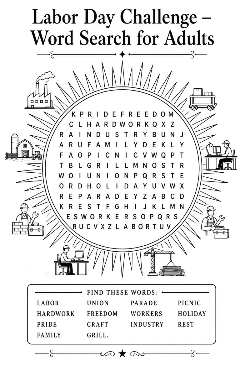 Free Labor Day Word Search for Adults Printable