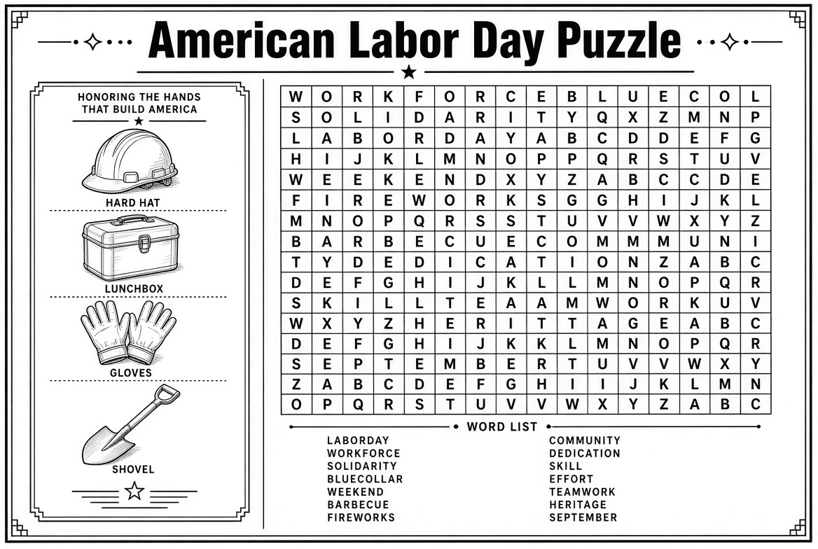 Free Labor Day Word Search for Adults Printable