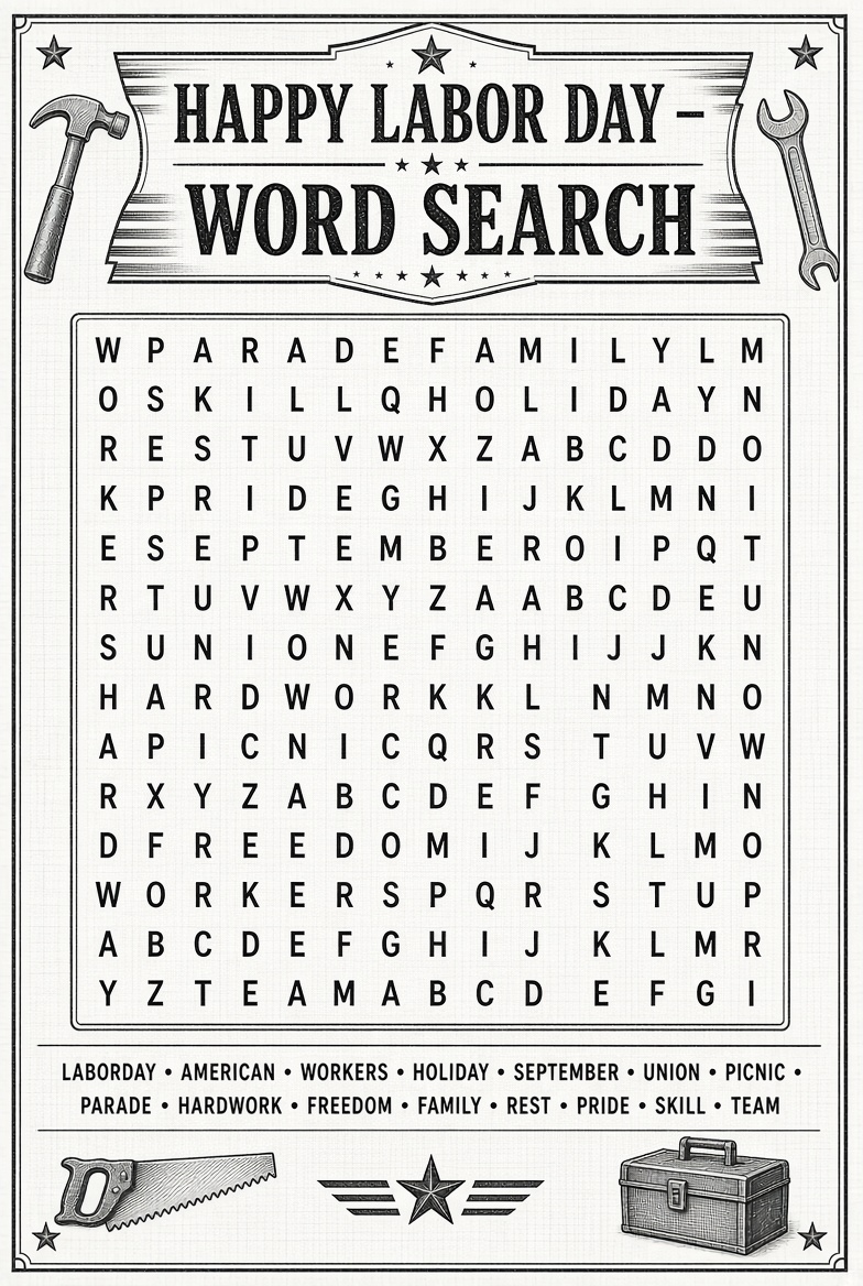 Free Labor Day Word Search for Adults Printable