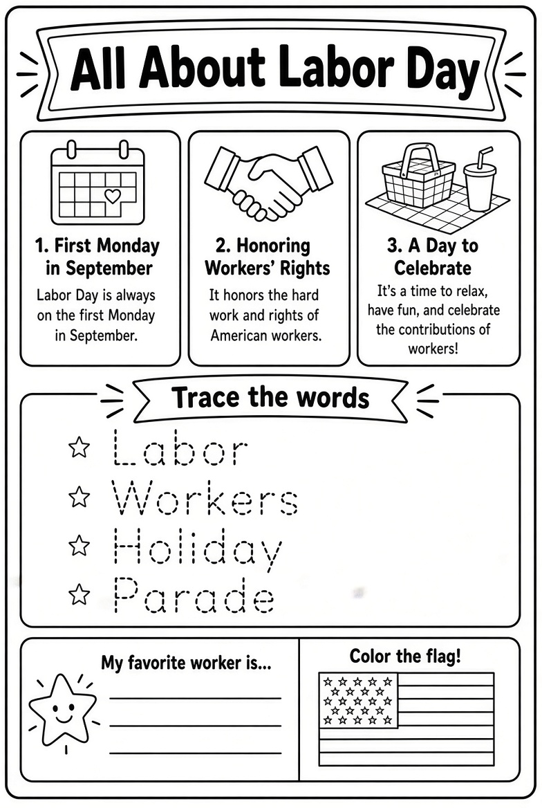 Free Labor Day Worksheets for Kids | Printables