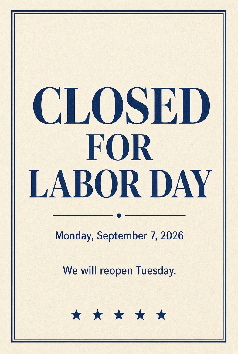 Free Printable Closed for Labor Day Signs 2026 PDFs (1)
