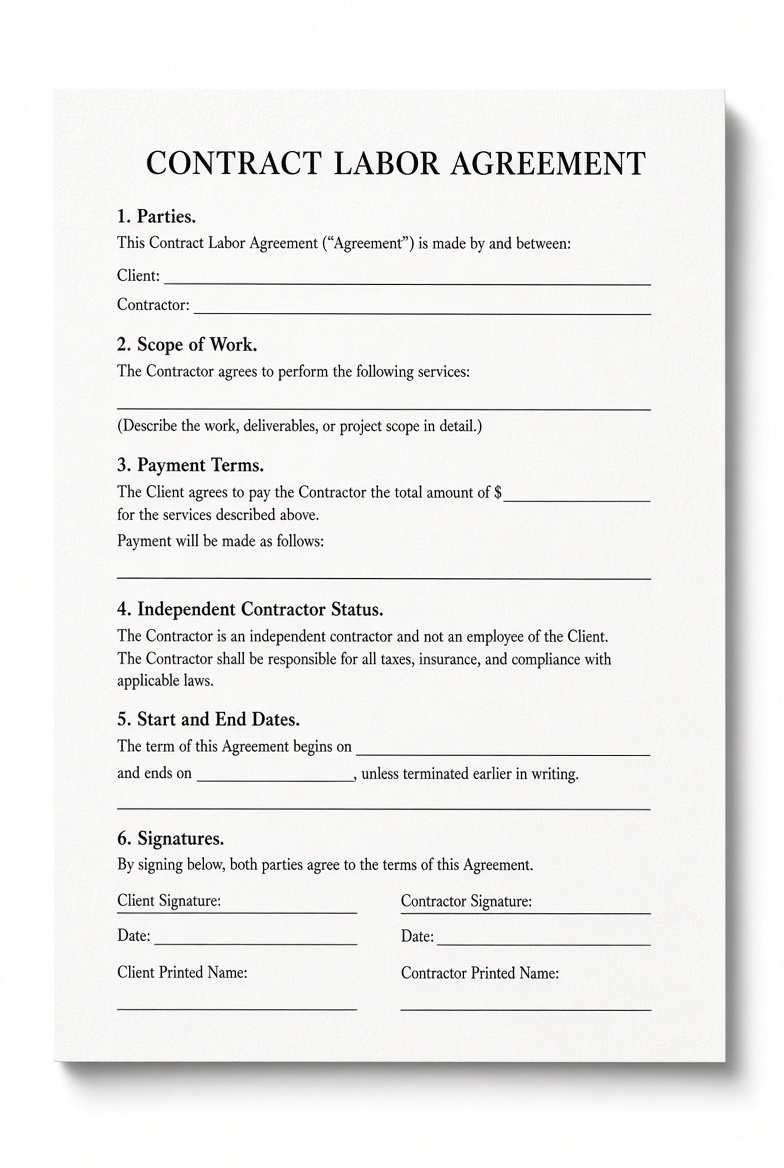Free Printable Contract Labor Agreement Form (1)