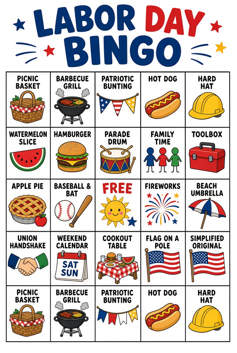 Free Printable Labor Day Bingo Cards USA 2026 3 Free Printable Labor Day Bingo Cards (USA 2026) (3)