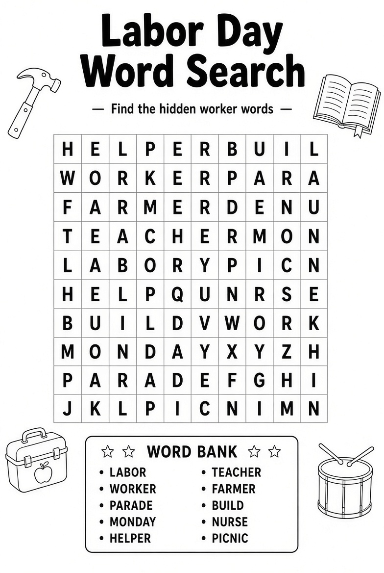 Free Printable Labor Day Worksheet for Kids (4)