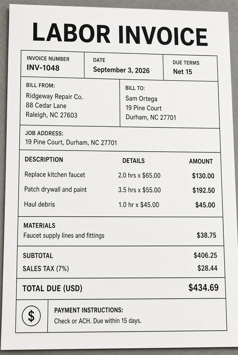 Free Printable Labor Invoice Templates USA 4 Free Printable Labor Invoice Templates (USA) (4)