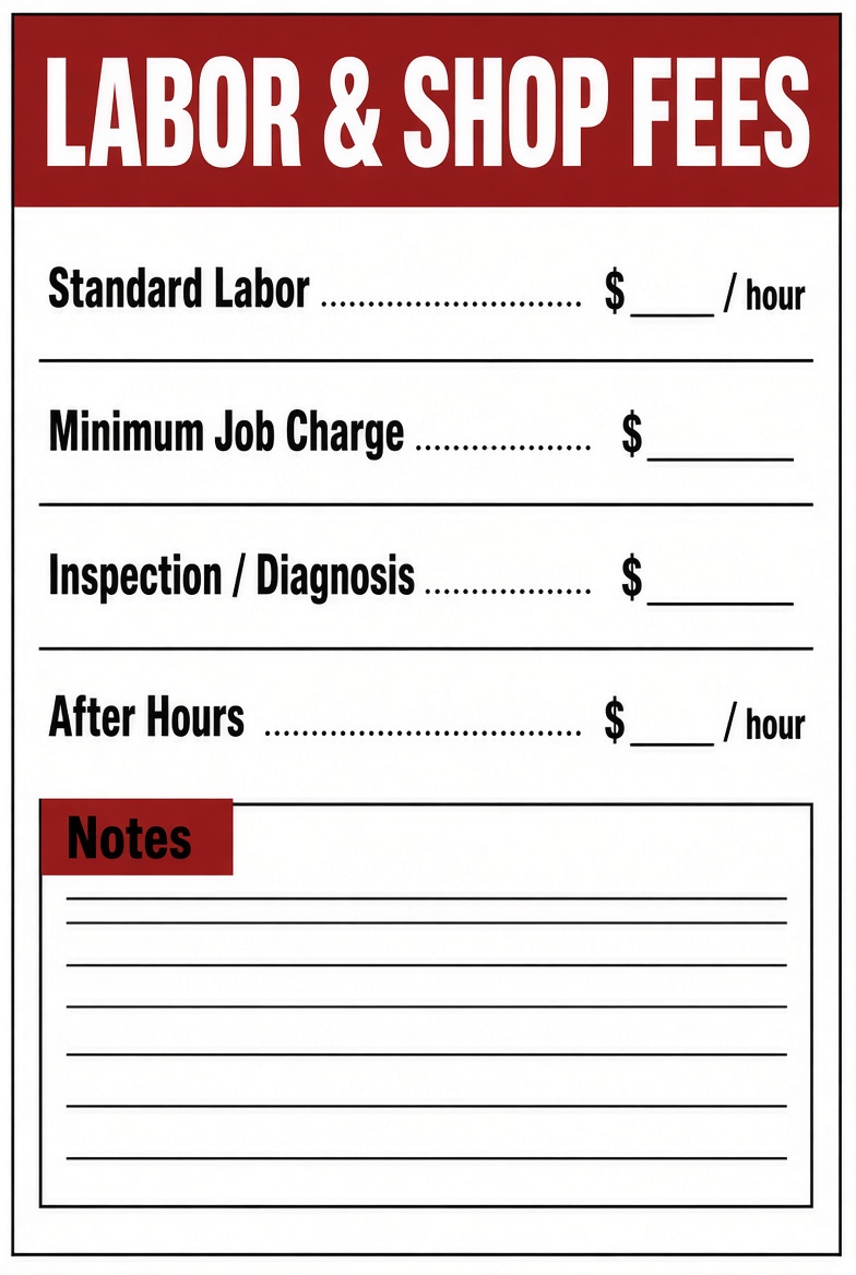 Free Printable Labor Rate Sign U.S. Shop Guide 2 Free Printable Labor Rate Sign U.S. Shop Guide (2)