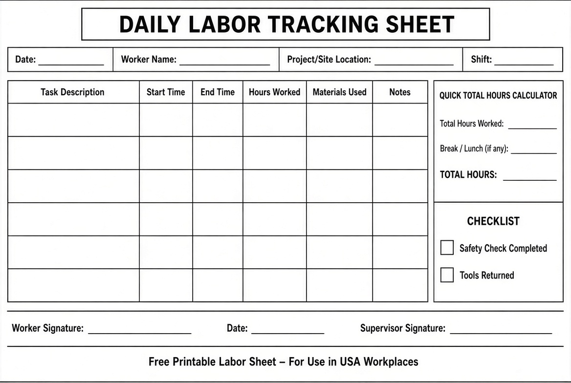 Free Printable Labor Sheet Templates for U.S. Teams 1 Free Printable Labor Sheet Templates for U.S. Teams (1)