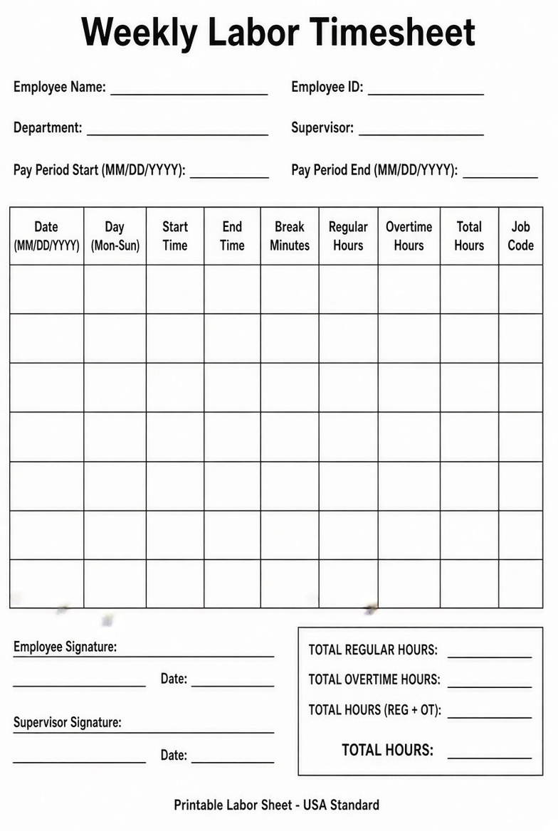 Free Printable Labor Sheet Templates for U.S. Teams 4 Free Printable Labor Sheet Templates for U.S. Teams (4)