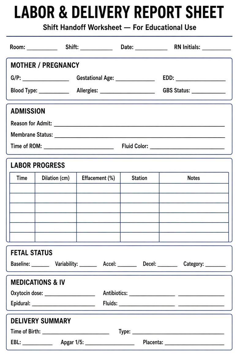 Free Printable Labor and Delivery Report Sheet (1)