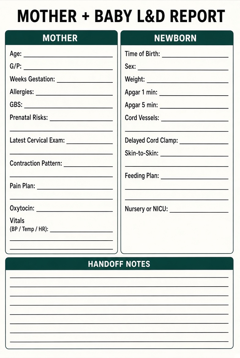 Free Printable Labor and Delivery Report Sheet (4)