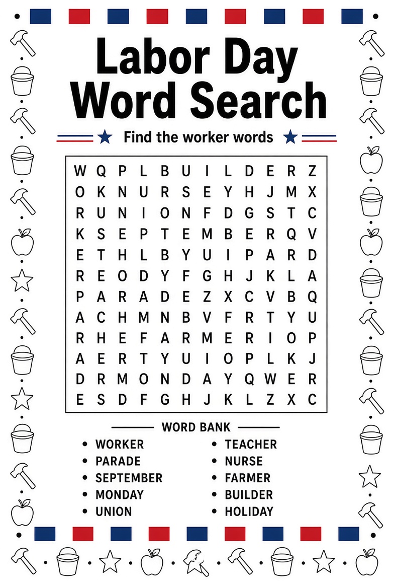 Labor Day Worksheets Free Printable for Kids (USA) (2)
