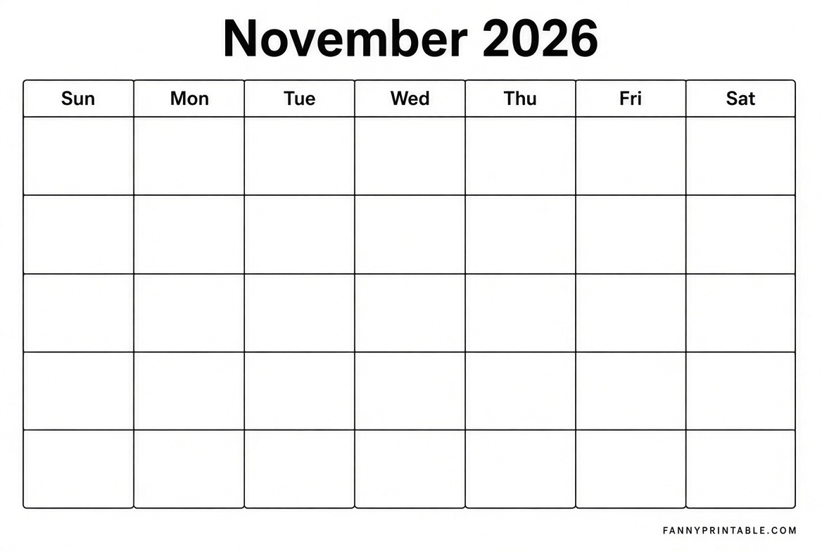 Blank November 2026 Calendar Printable PDF 2 Blank November 2026 Calendar Printable PDF