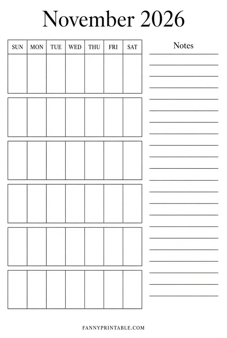 Blank November 2026 Calendar Printable PDF 3 Blank November 2026 Calendar Printable PDF