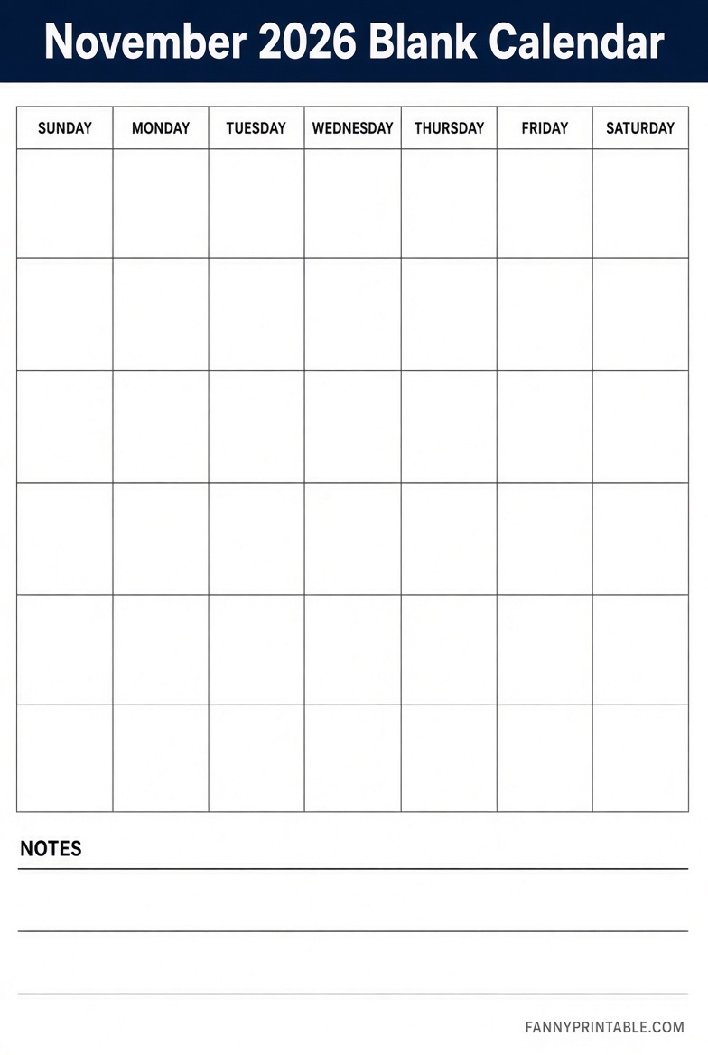 Blank November 2026 Calendar Printable PDF 4 Blank November 2026 Calendar Printable PDF