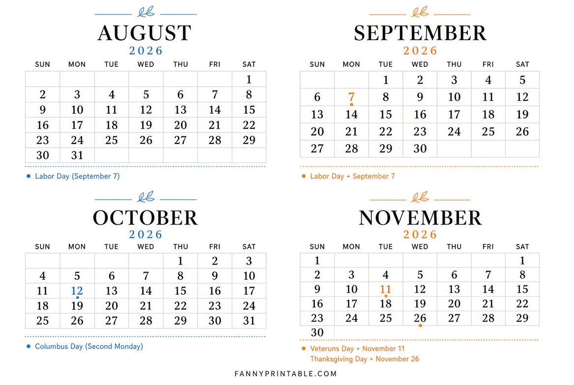 Free Aug–Nov 2026 Calendar Printables 1 Free Aug–Nov 2026 Calendar Printables
