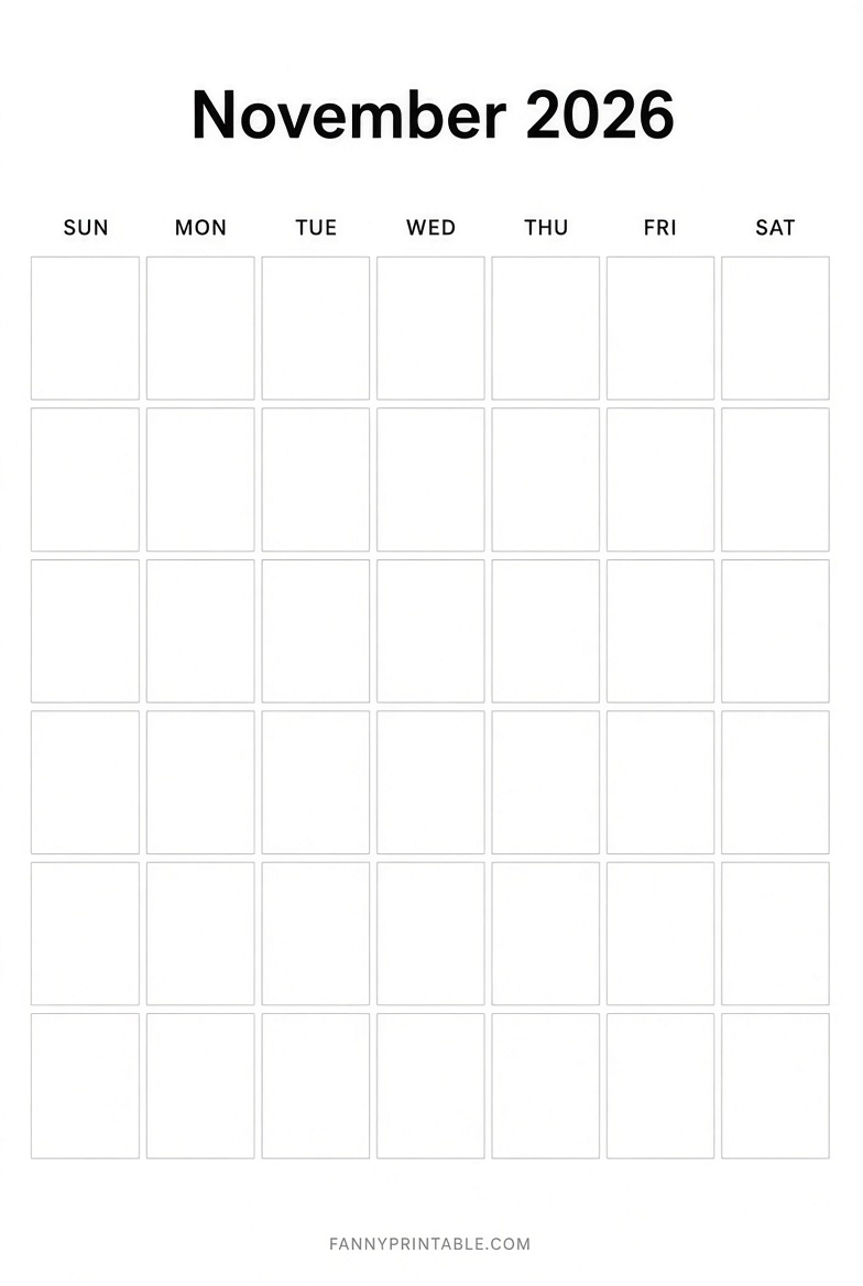 Free Blank November 2026 Calendar Printables