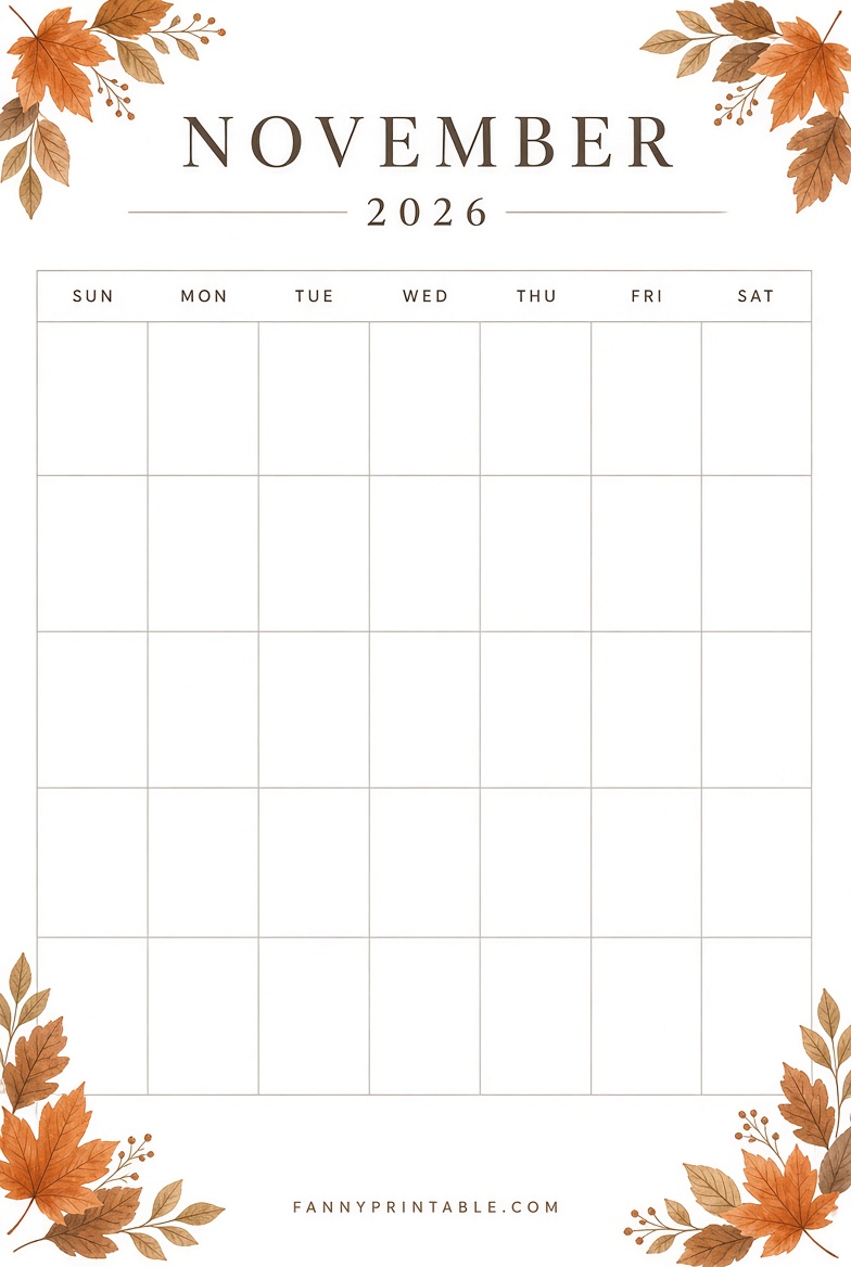 Free Blank November 2026 Calendar Printables