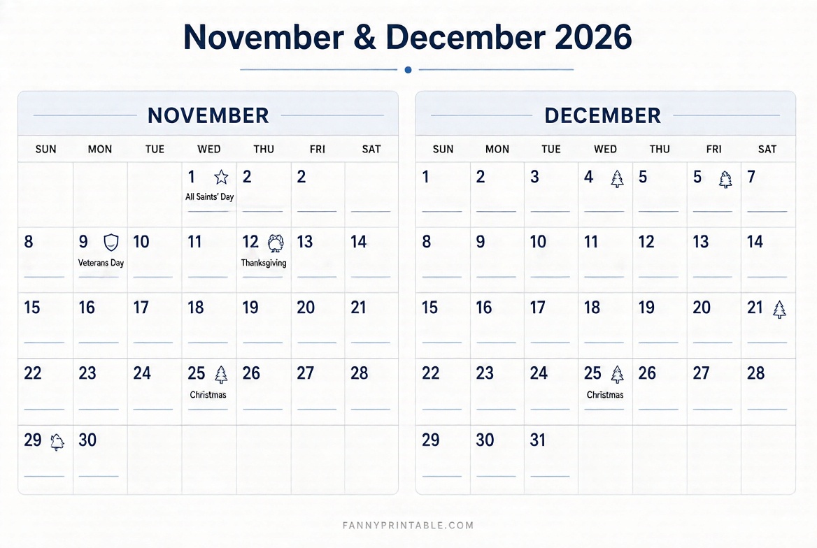 Free Nov & Dec 2026 Printable Calendar
