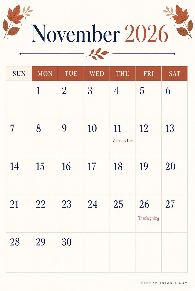 Free November 2026 Calendar Printable Guide 1 Free November 2026 Calendar Printable Guide