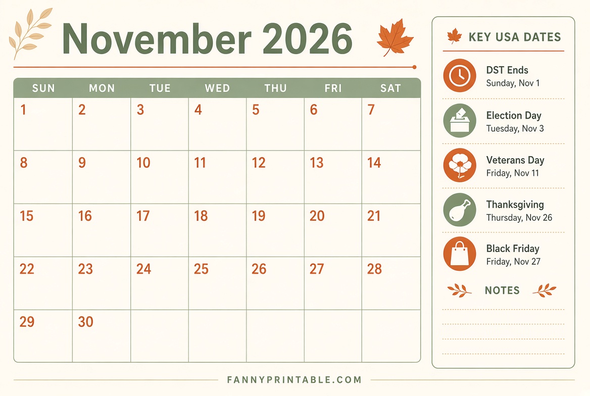 Free November 2026 Calendar Printable Guide 2 Free November 2026 Calendar Printable Guide