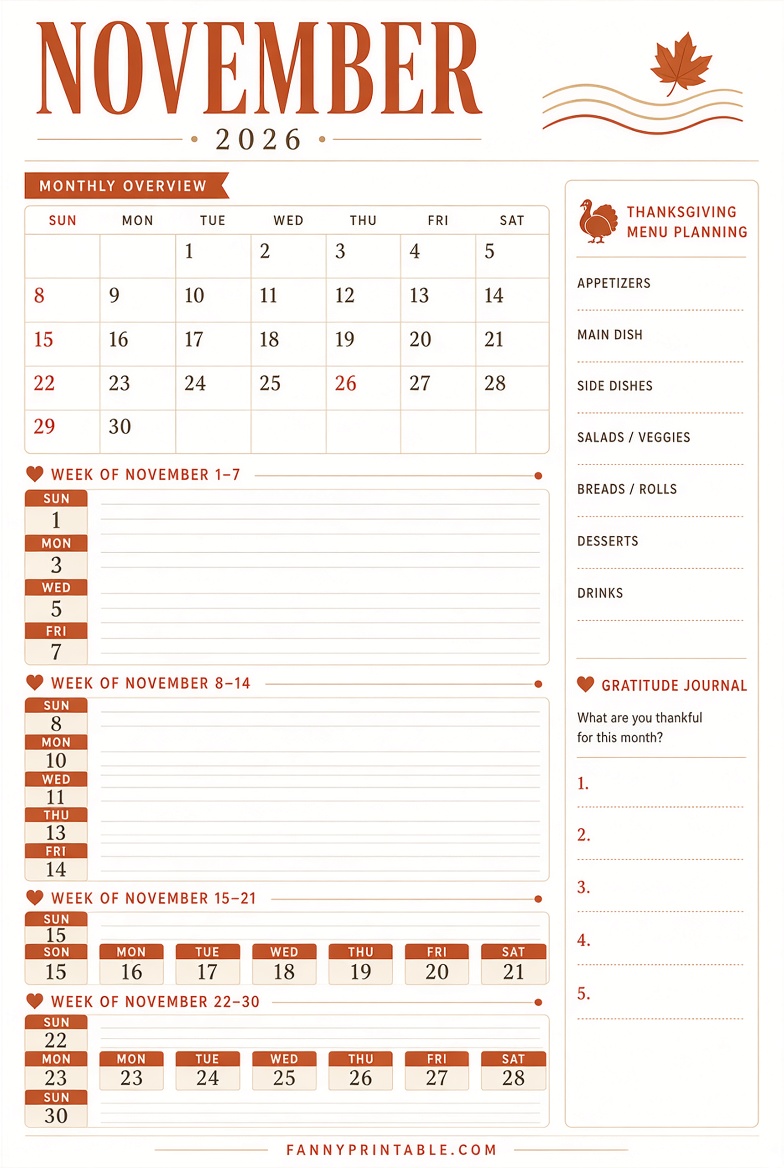 Free November 2026 Planner Printable Guide 4 Free November 2026 Planner Printable Guide
