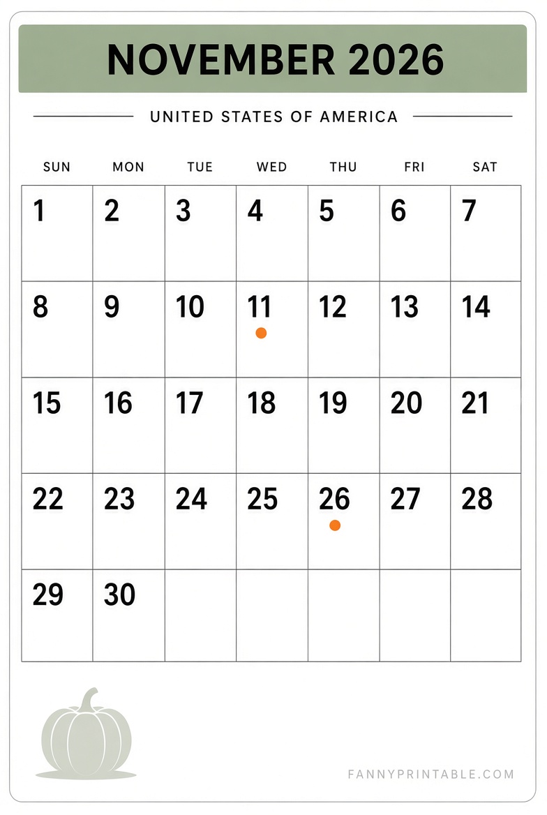 Free Printable November 2026 Calendar PDF