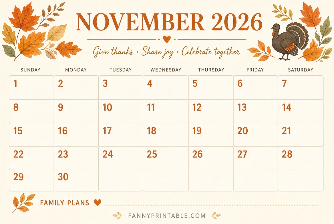 Free November 2026 Printable Calendar Printabulls 1 Free November 2026 Printable Calendar Printabulls