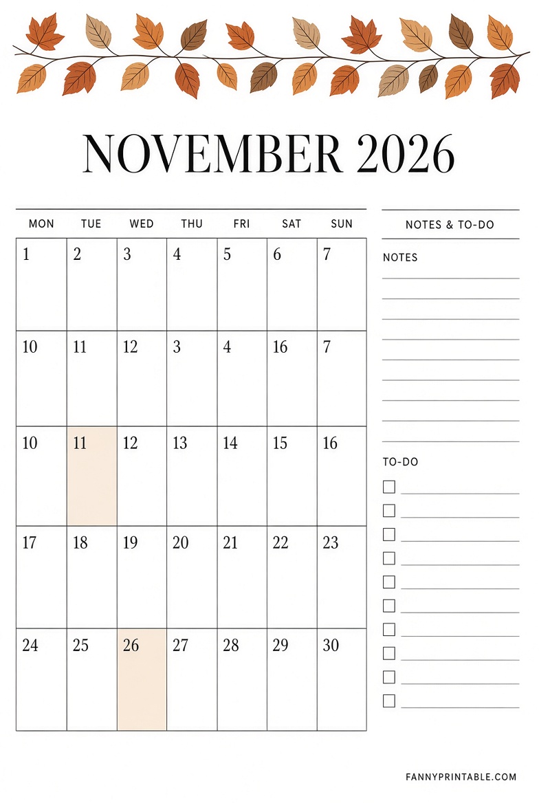 Free November 2026 Printable Calendar Printabulls 3 Free November 2026 Printable Calendar Printabulls