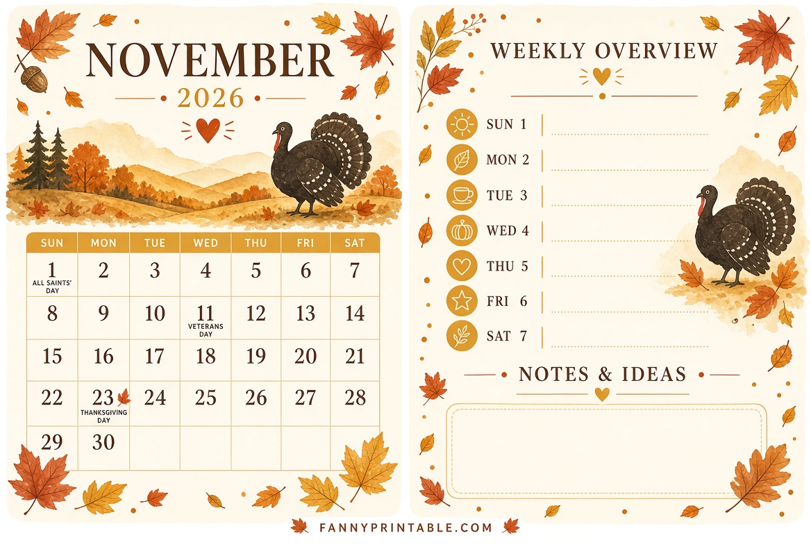 Free November 2026 Printable Calendar USA 2 1 Free November 2026 Printable Calendar USA