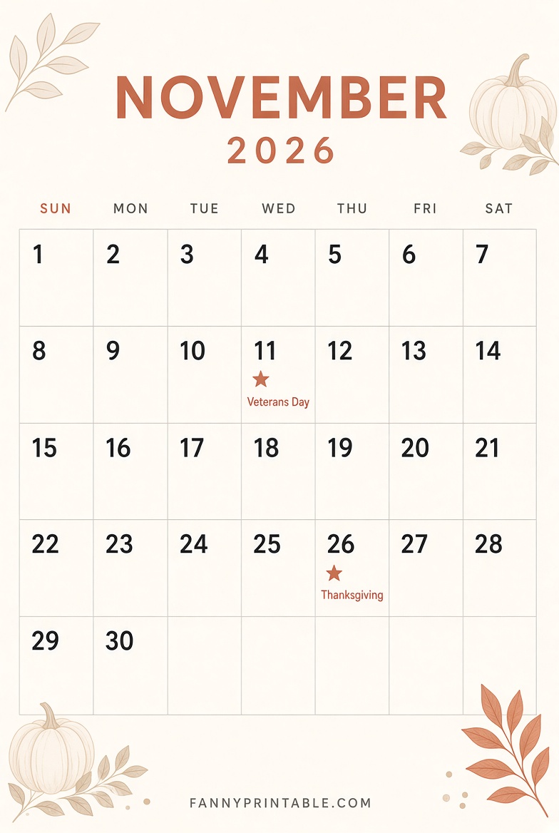 Free November 2026 Printable Calendar USA 3 1 Free November 2026 Printable Calendar USA
