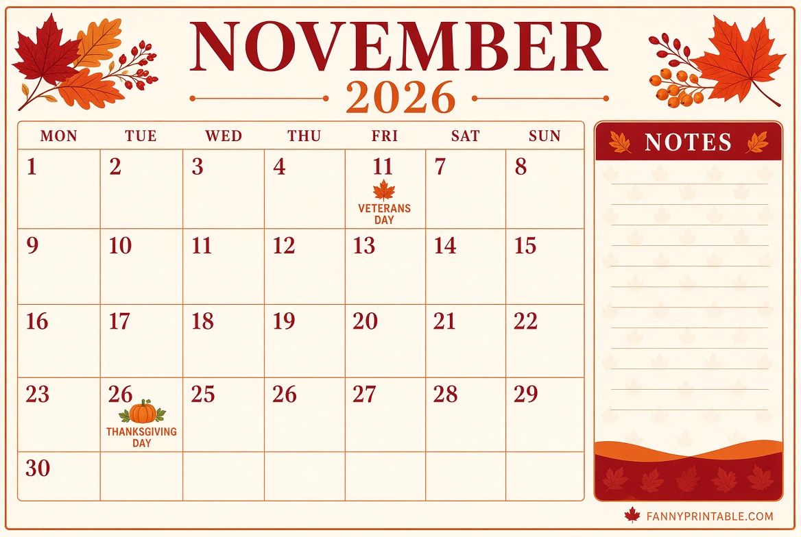 Free November 2026 Printable Calendar USA 4 1 Free November 2026 Printable Calendar USA