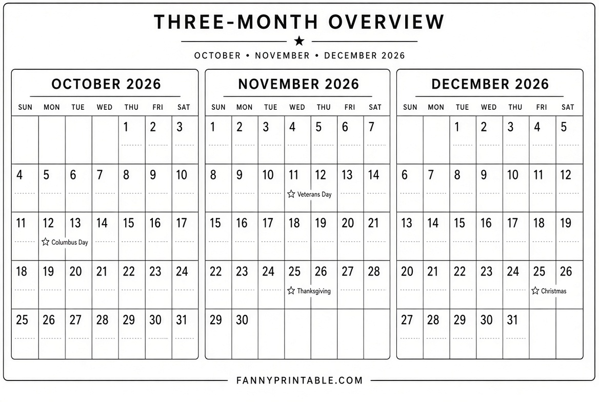 Free Oct-Nov-Dec 2026 Printable Calendar Guide