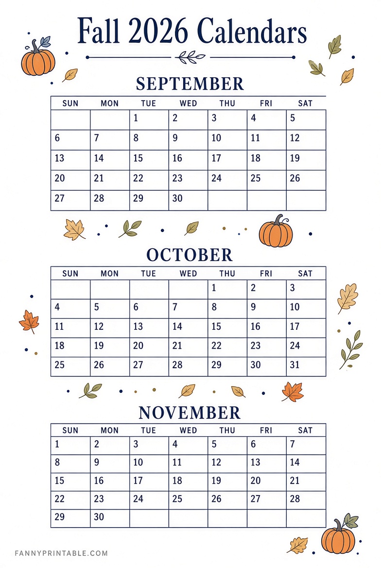 Free Sept-Nov 2026 Calendar Printable