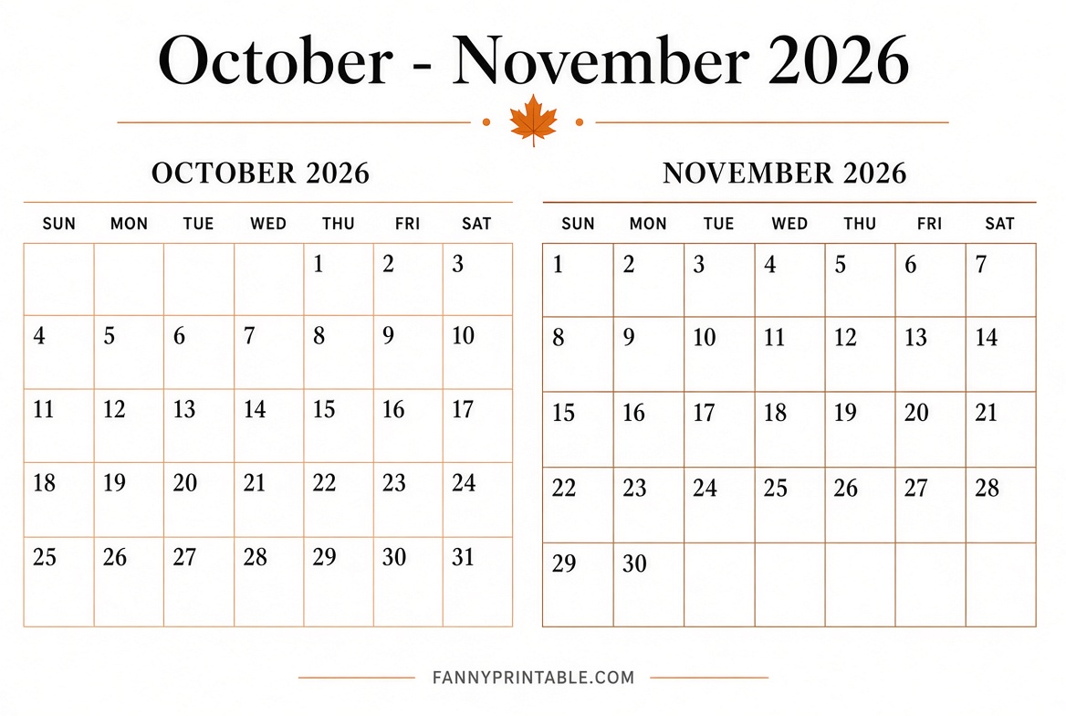 Free Sept-Nov 2026 Calendar Printable