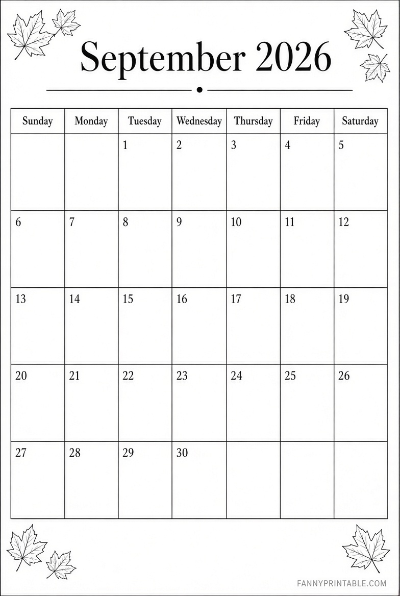 Free Sept-Nov 2026 Calendar Printable