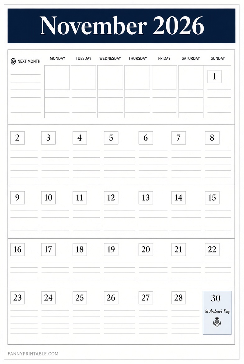 November 2026 Printable Calendar UK Free Download 2 November 2026 Printable Calendar UK Free Download