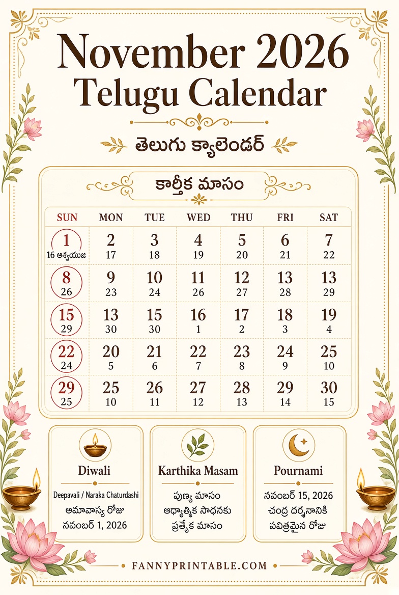 November 2026 Telugu Calendar Free PDF