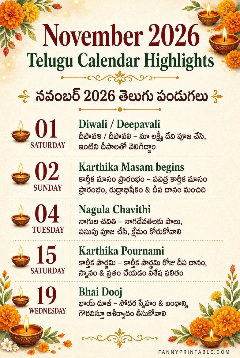 November 2026 Telugu Calendar Free PDF